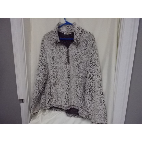 Linda Anderson Sweaters - Linda Anderson Womens Grey White Sherpa Fleece Quarter Zip Pullover Sweater L